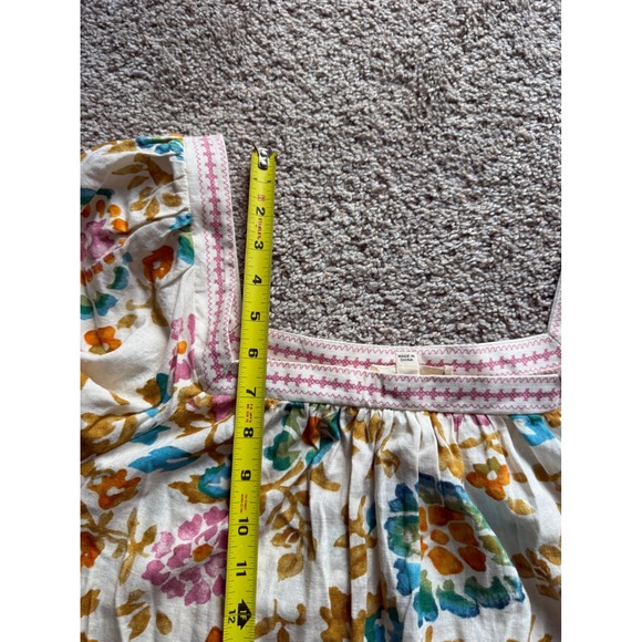 Floral Linen Blend Crochet Puff Sleeve Blouse XL Multicolor Fairycore boho - Picture 8 of 11